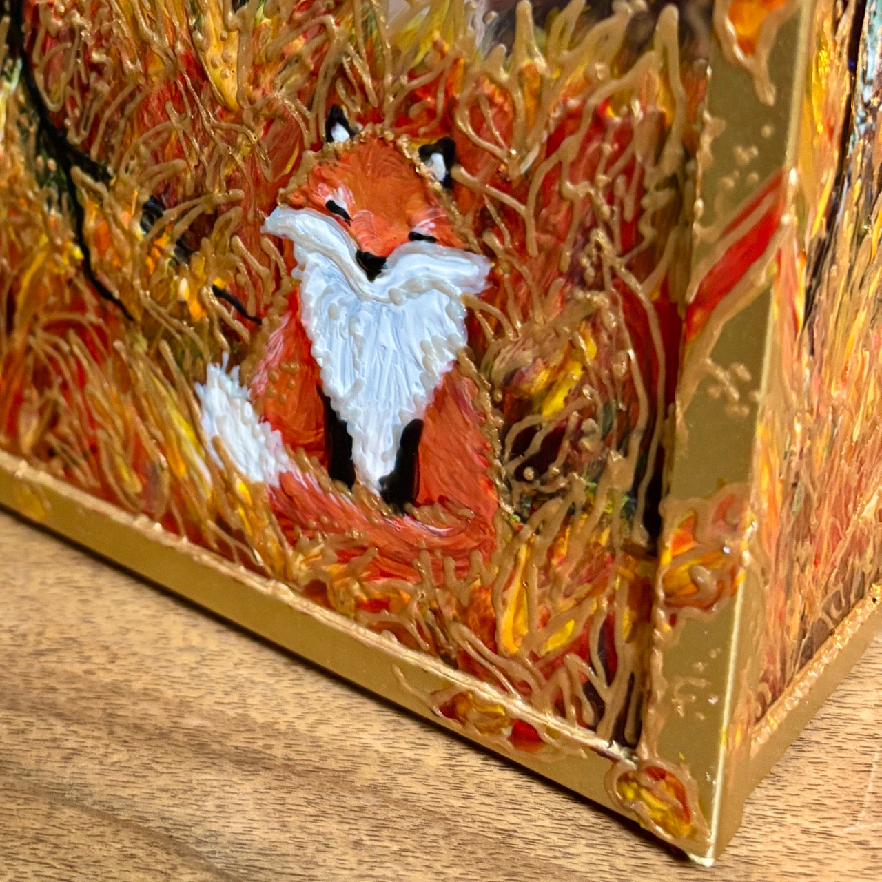 Autumn wood~ One of a kind golden lantern