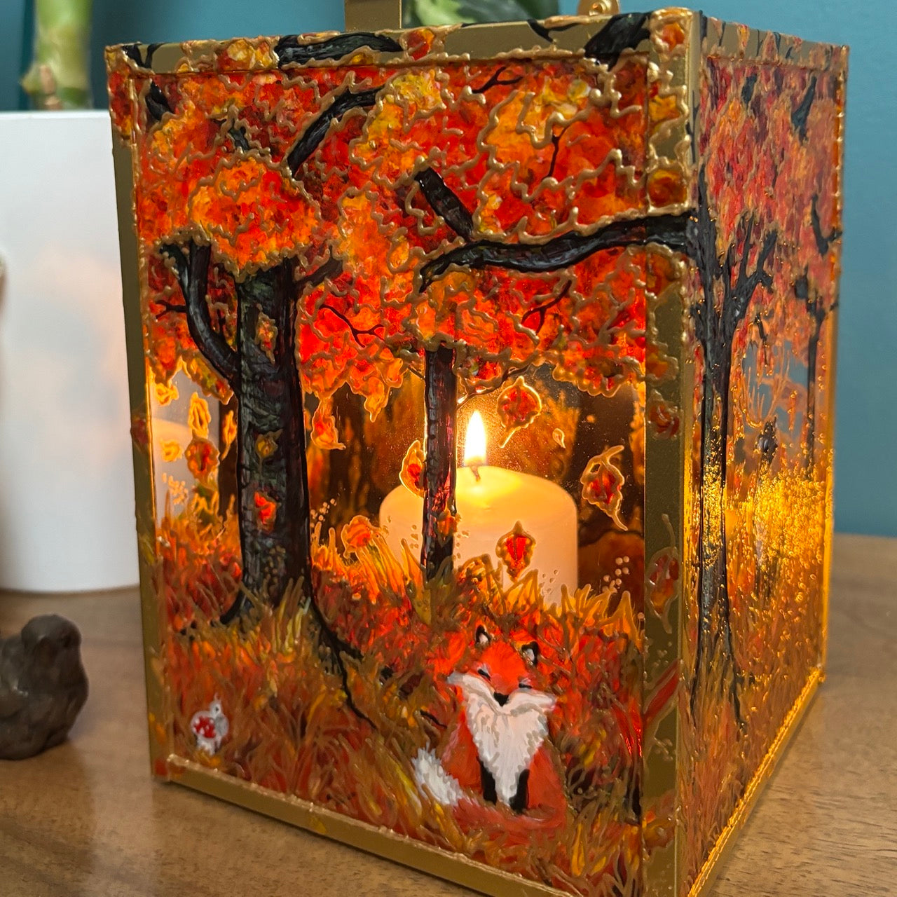 Autumn wood~ One of a kind golden lantern
