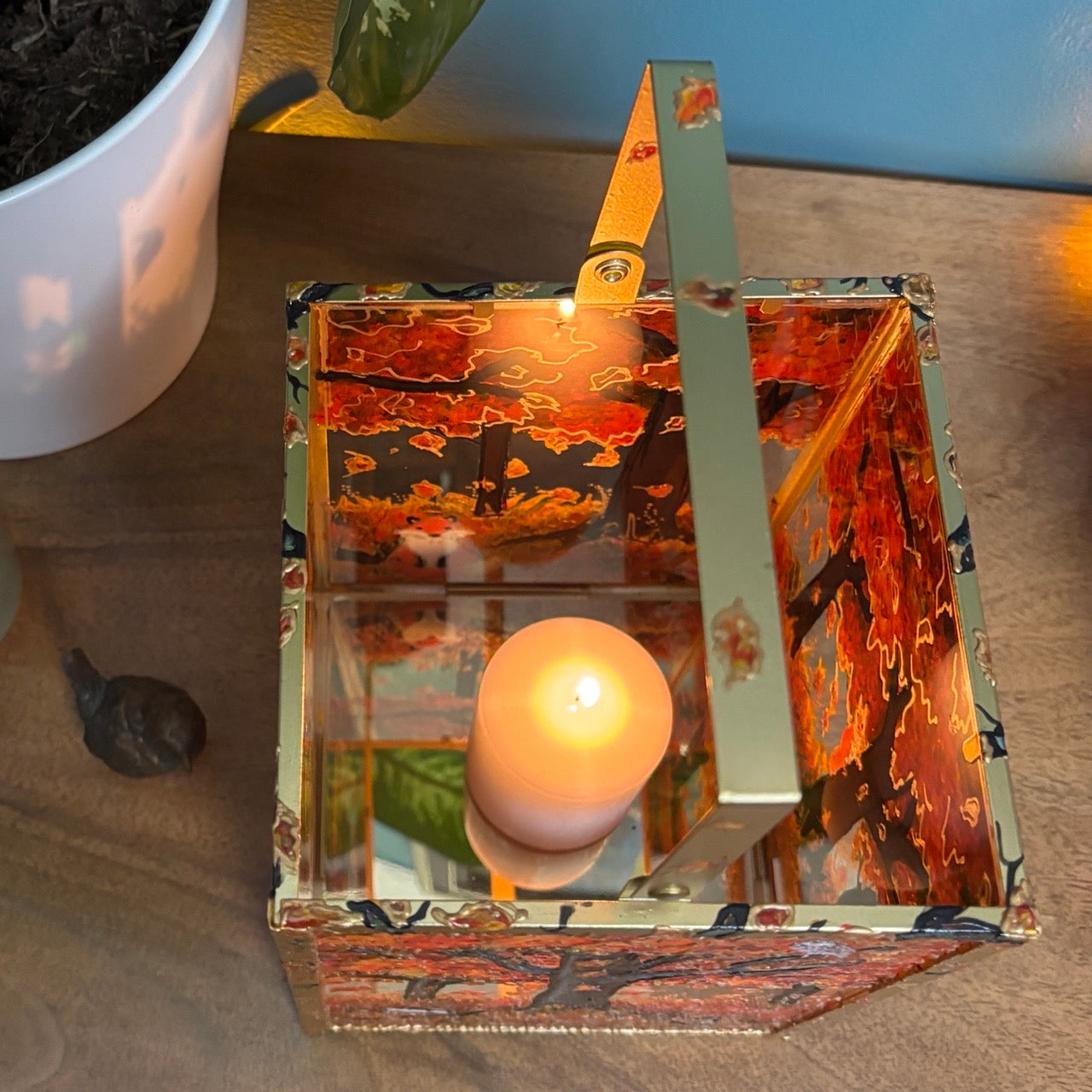 Autumn wood~ One of a kind golden lantern