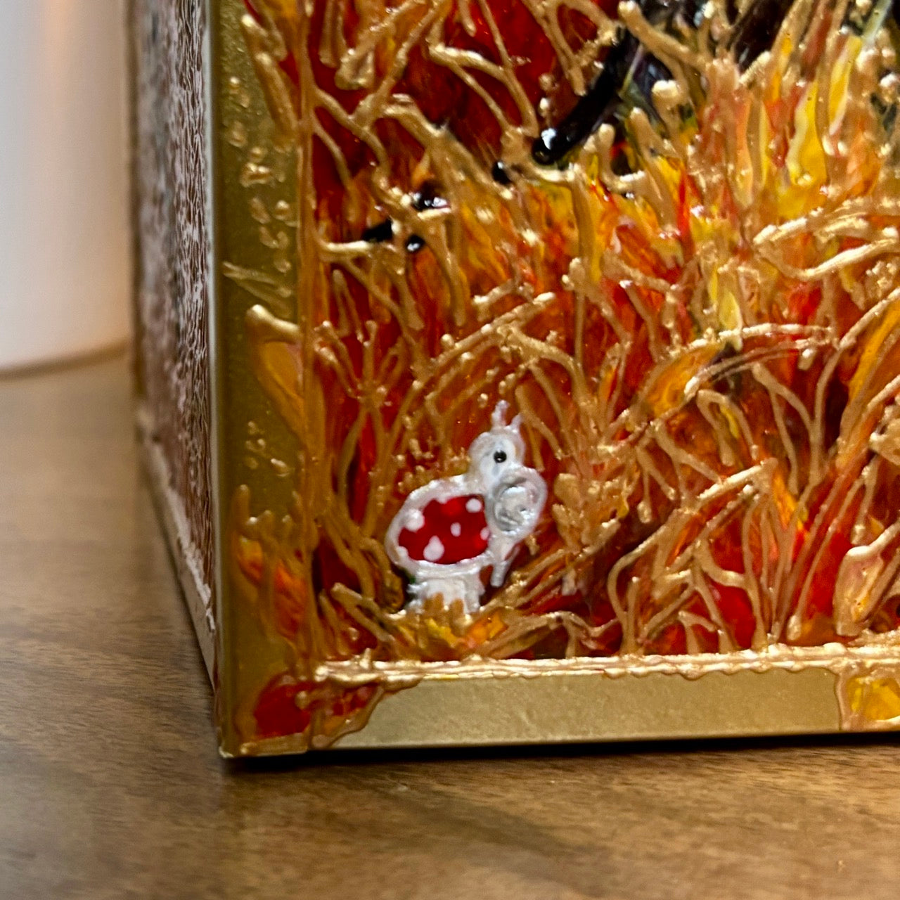 Autumn wood~ One of a kind golden lantern