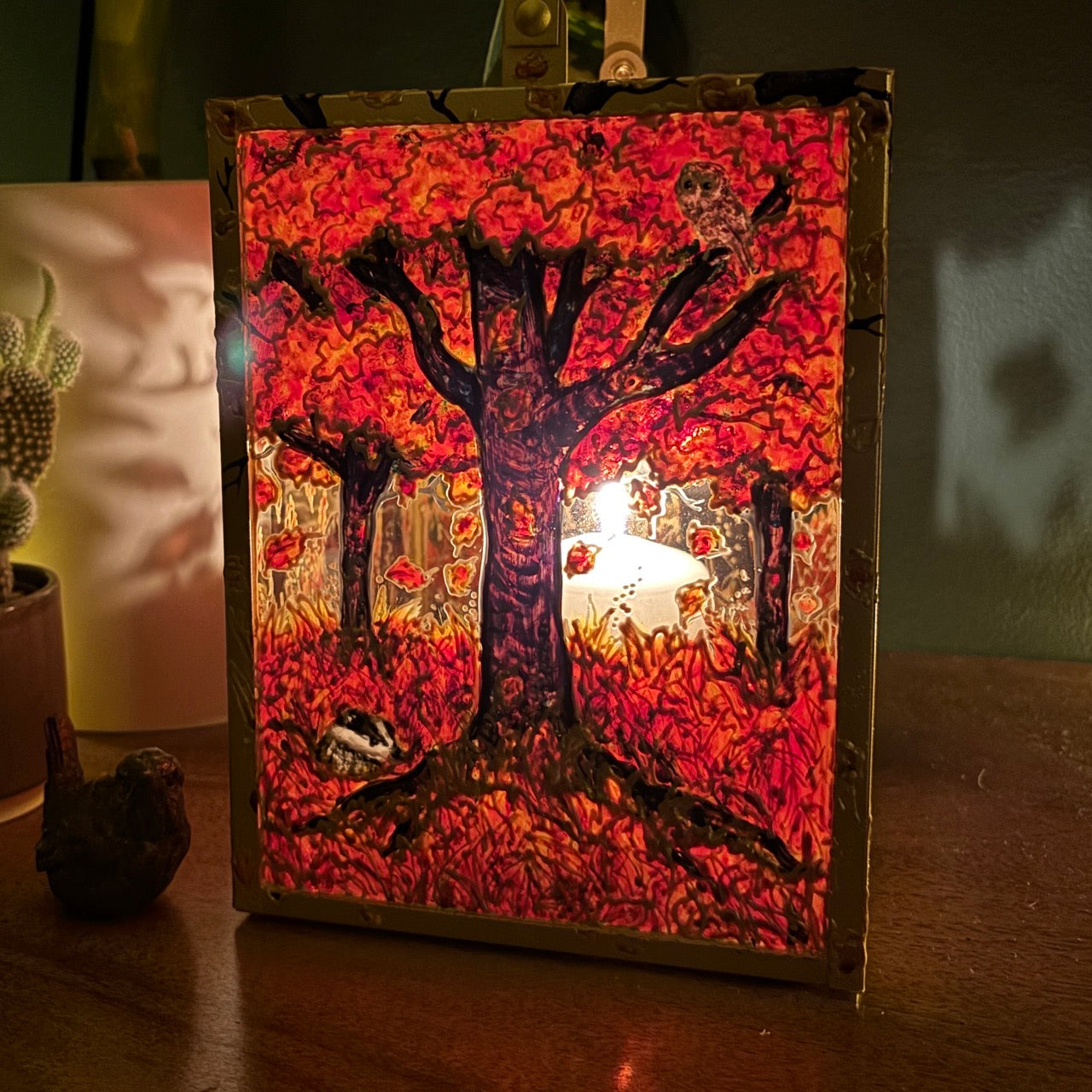 Autumn wood~ One of a kind golden lantern