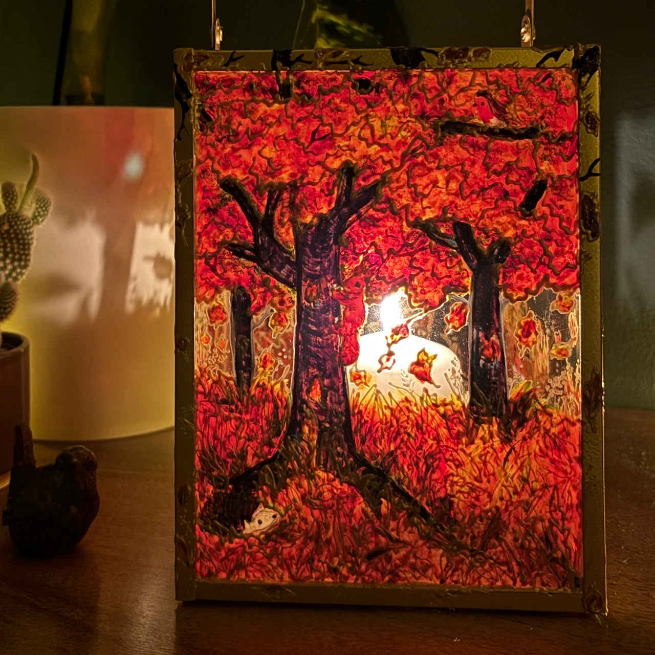 Autumn wood~ One of a kind golden lantern