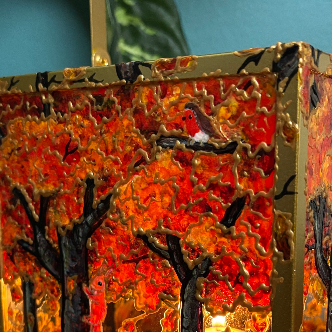 Autumn wood~ One of a kind golden lantern
