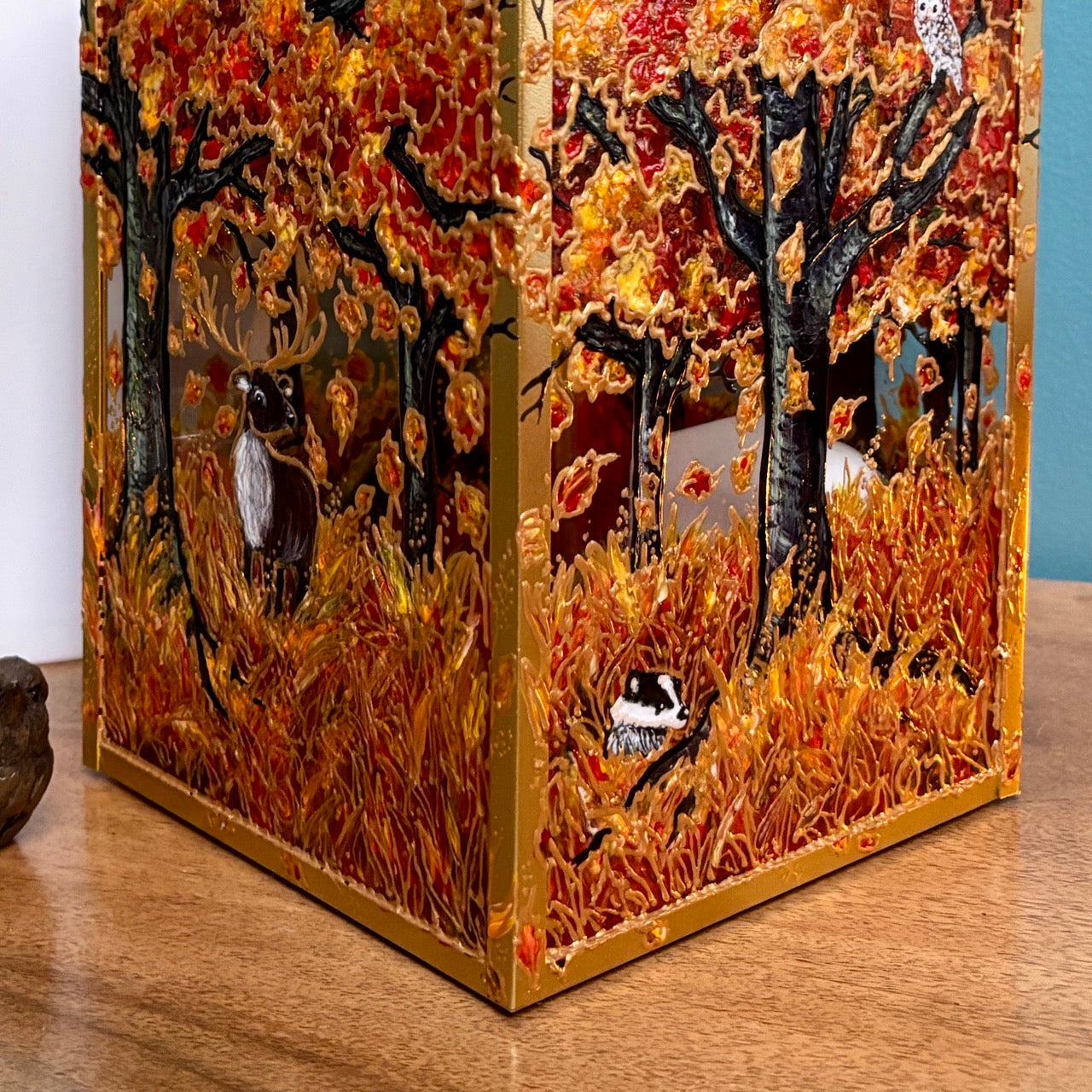 Autumn wood~ One of a kind golden lantern