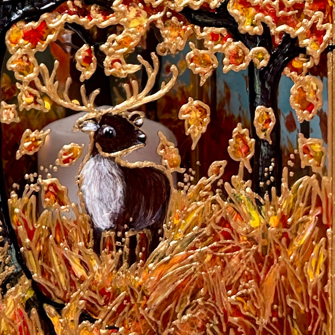 Autumn wood~ One of a kind golden lantern