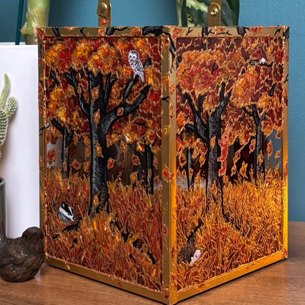 Autumn wood~ One of a kind golden lantern