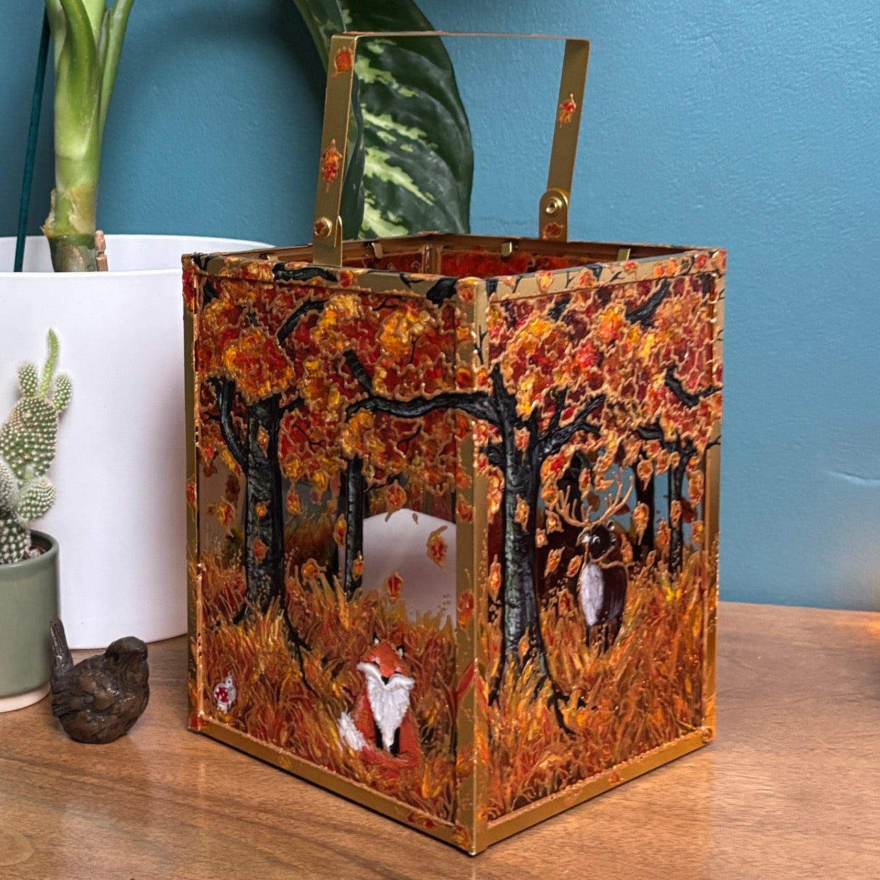 Autumn wood~ One of a kind golden lantern