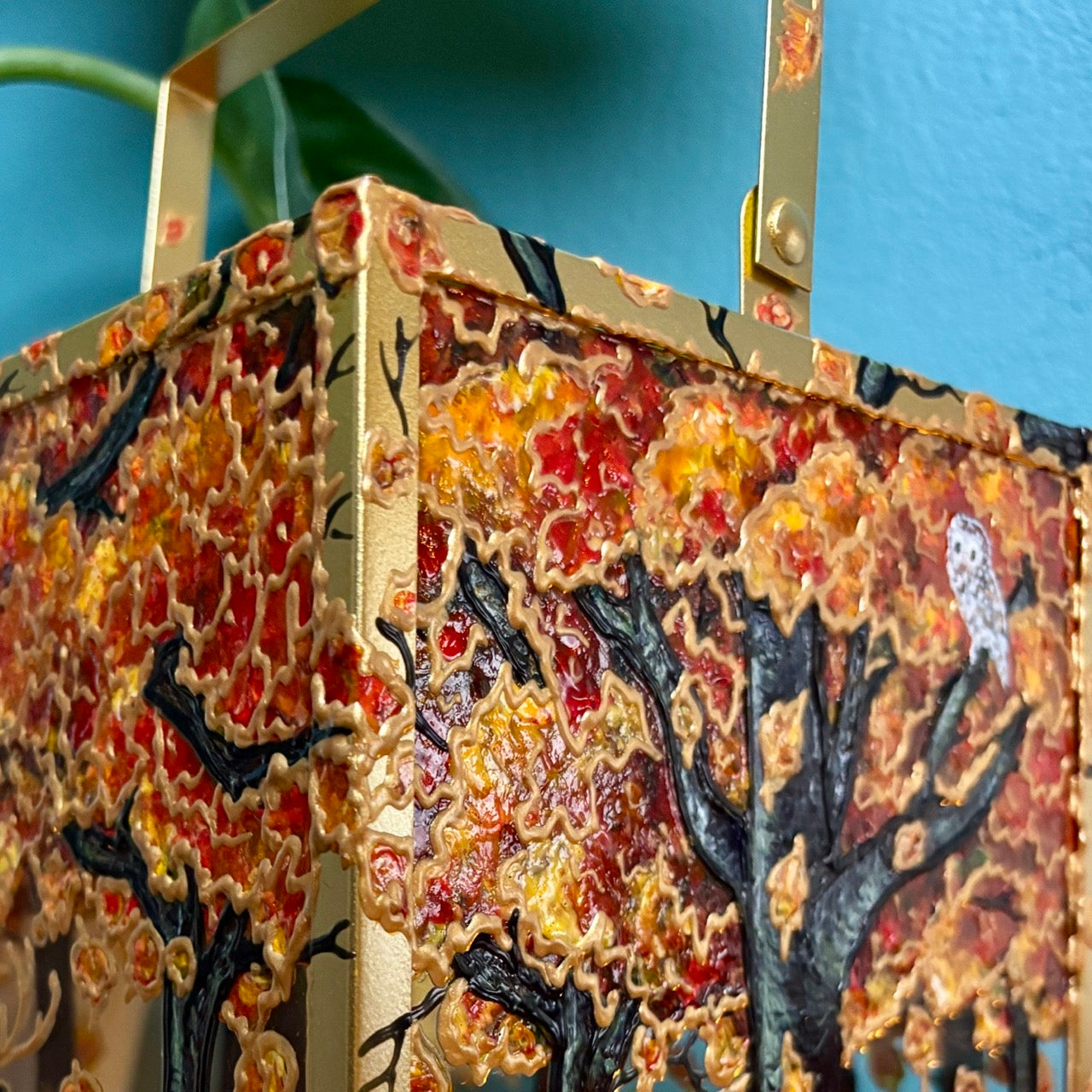 Autumn wood~ One of a kind golden lantern