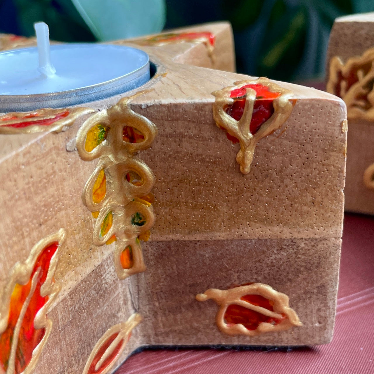 Fox in autumn~ wooden star candleholder