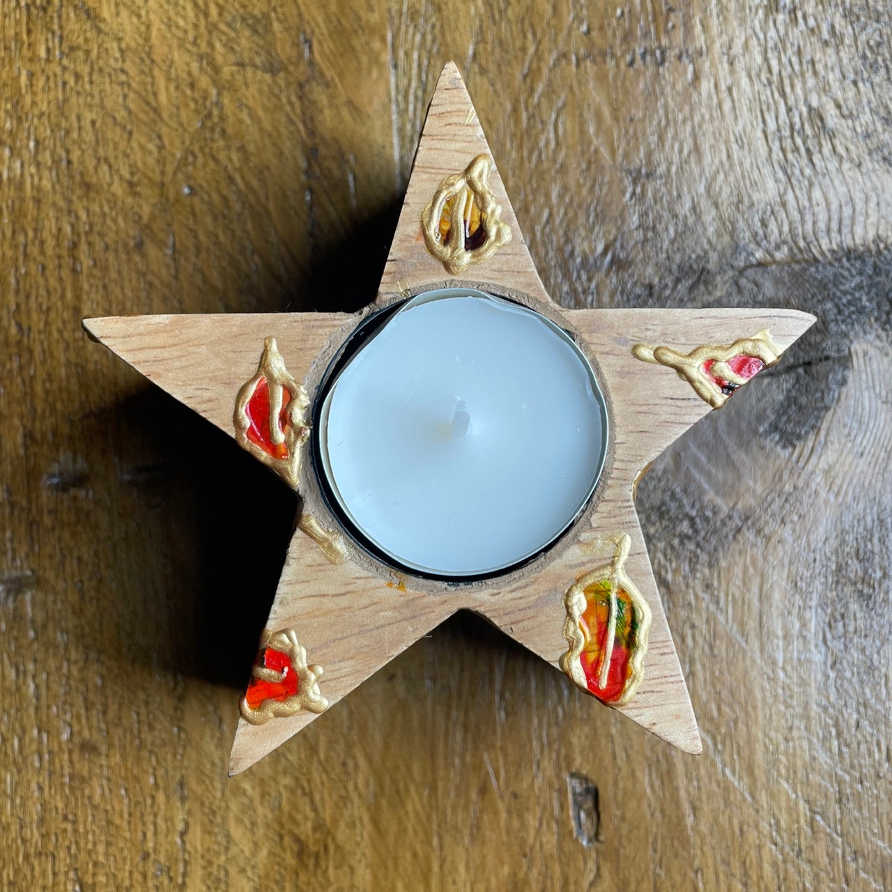 Fox in autumn~ wooden star candleholder