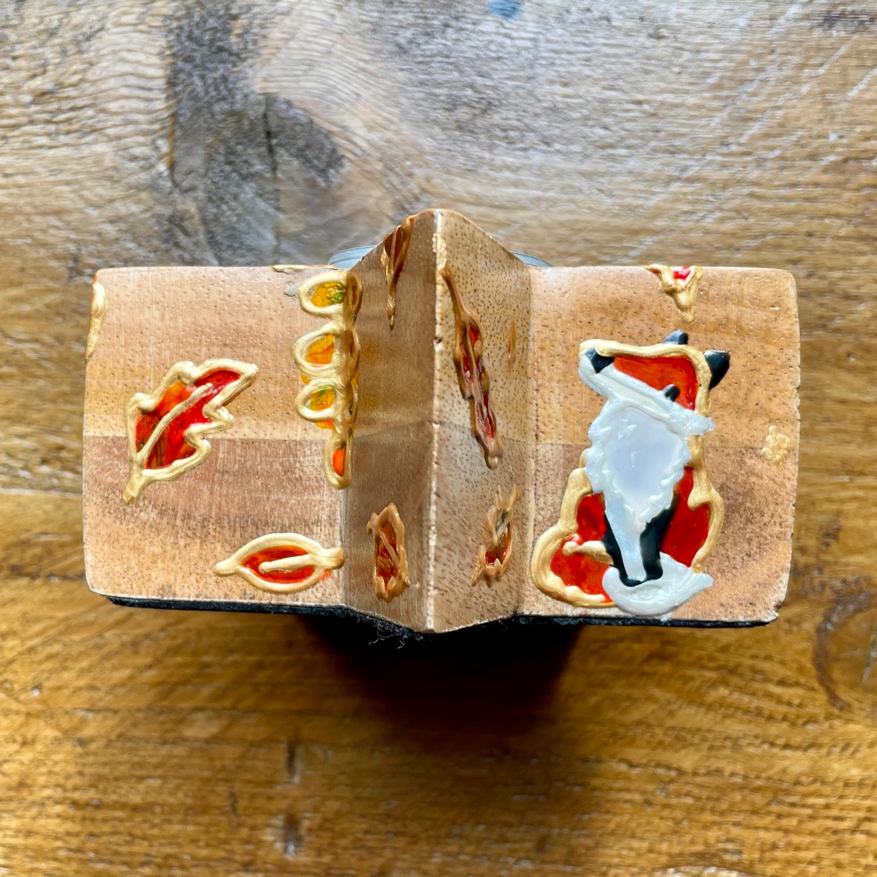 Fox in autumn~ wooden star candleholder