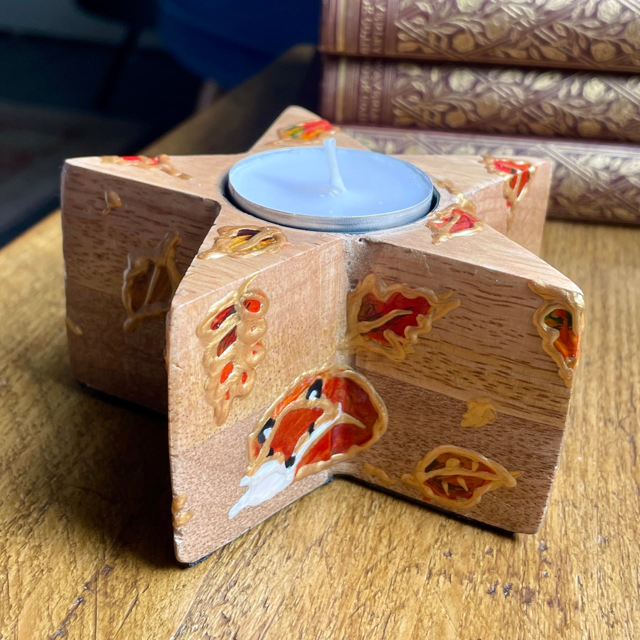 Fox in autumn~ wooden star candleholder