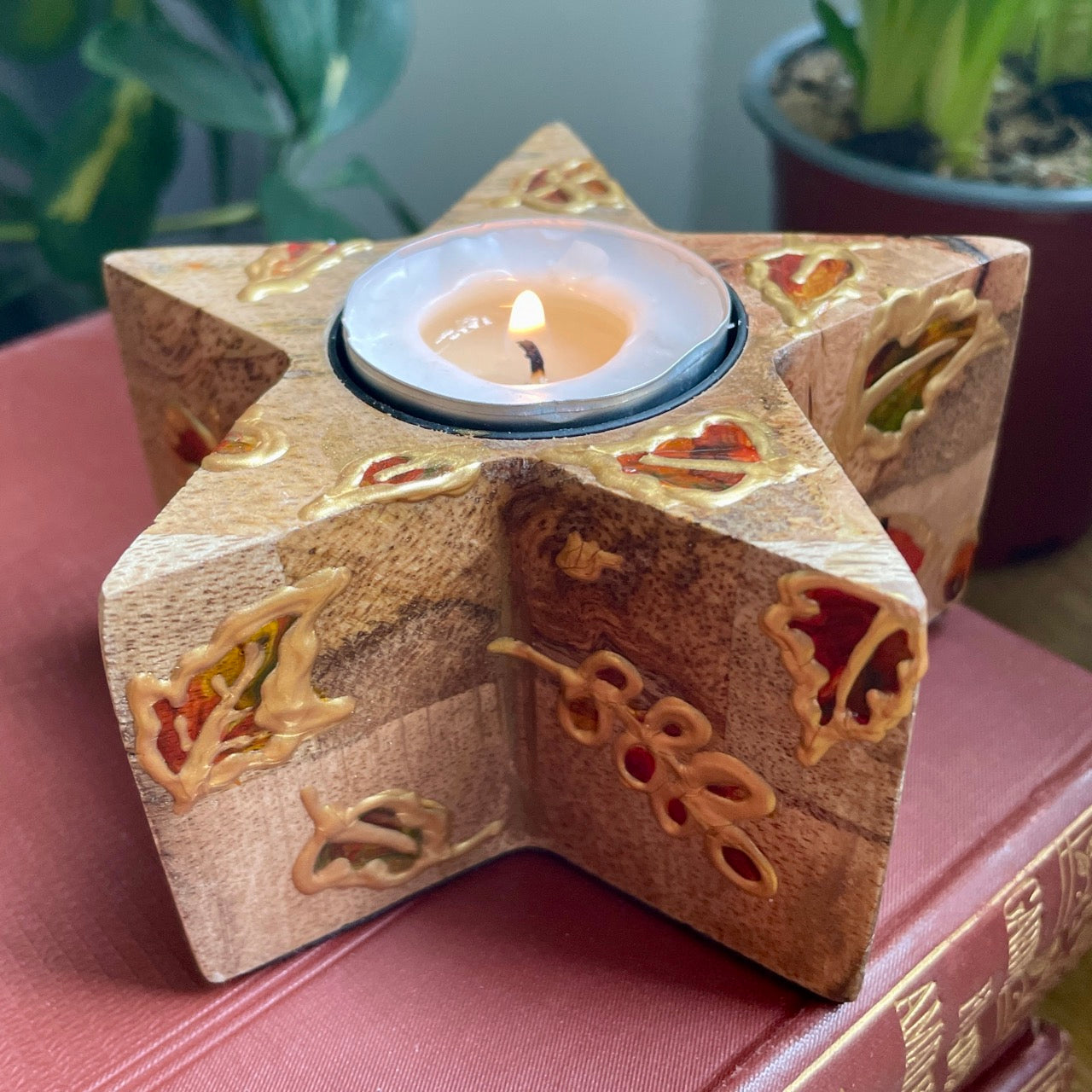 Fox in autumn~ wooden star candleholder