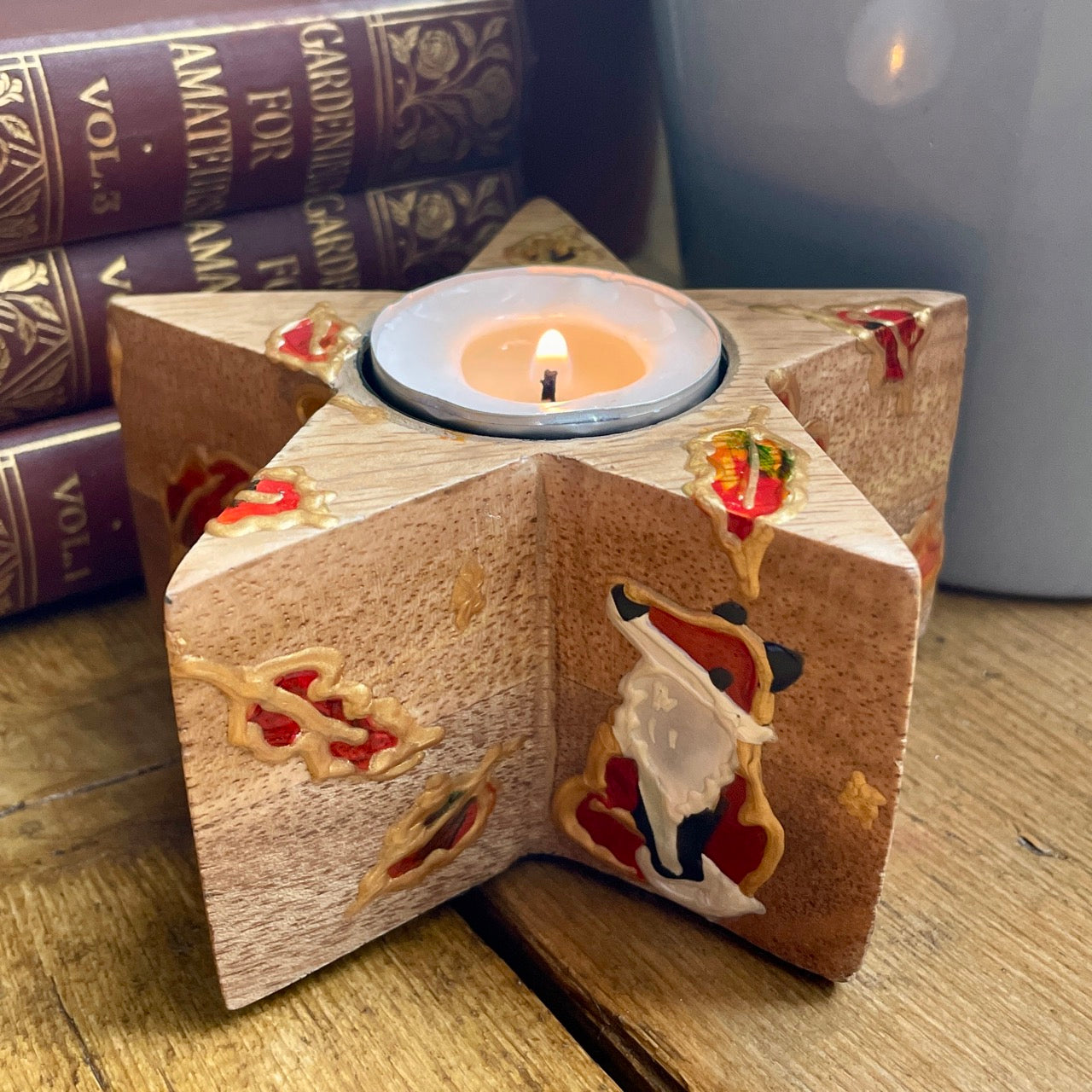 Fox in autumn~ wooden star candleholder