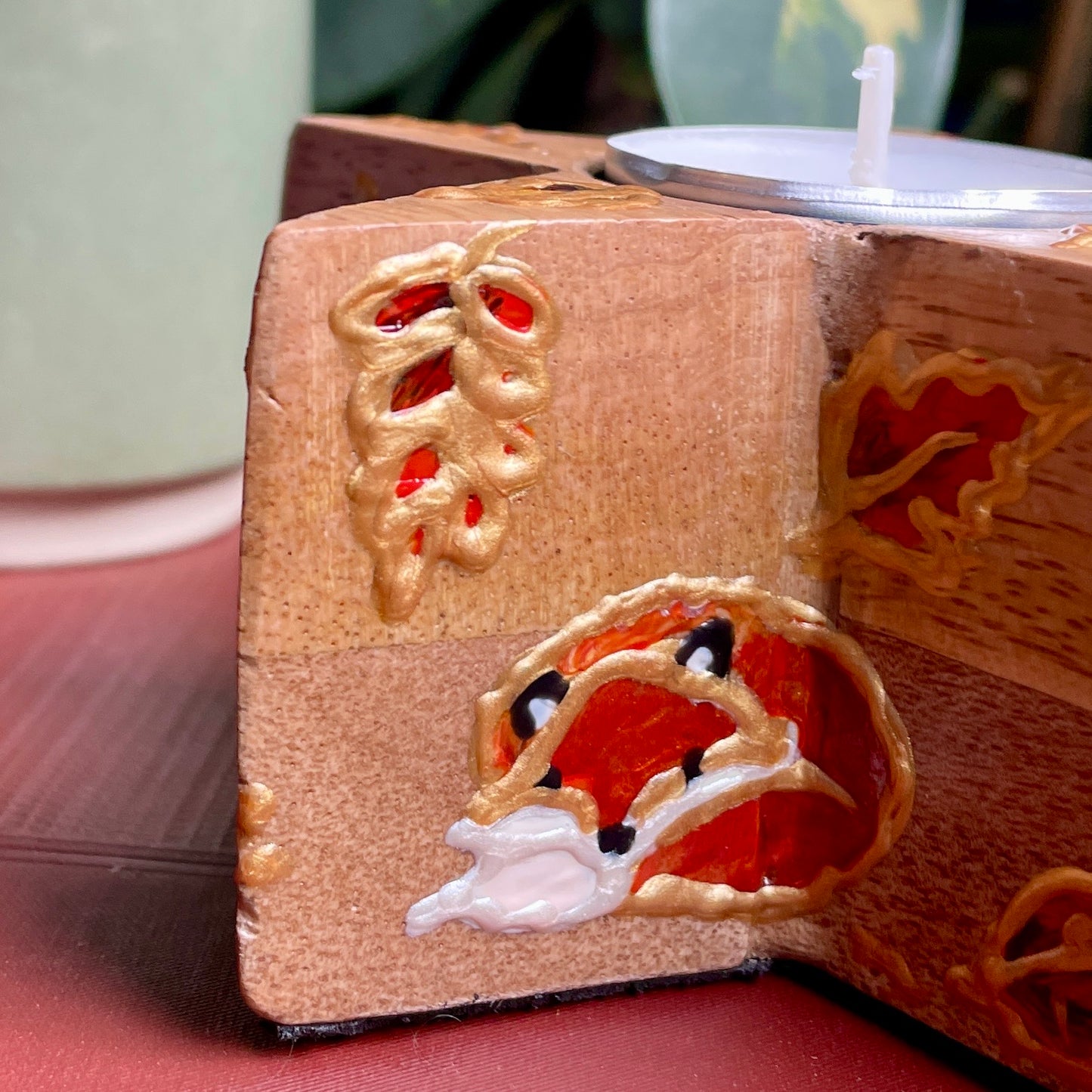 Fox in autumn~ wooden star candleholder