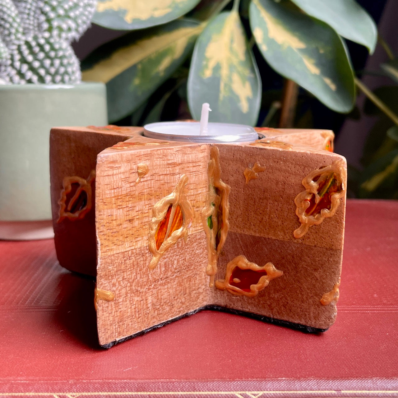 Fox in autumn~ wooden star candleholder