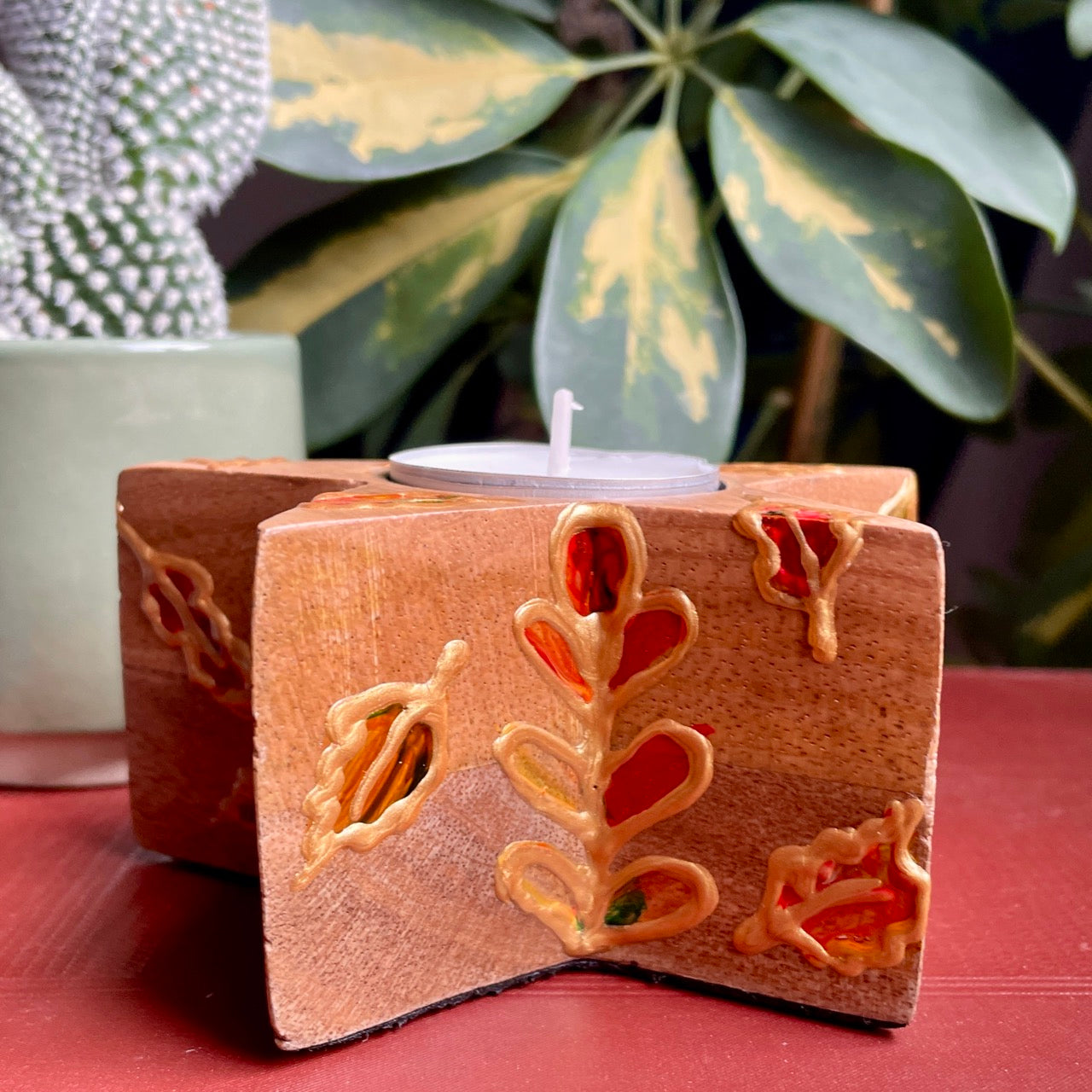 Fox in autumn~ wooden star candleholder