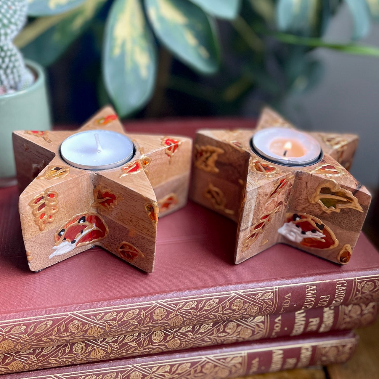 Fox in autumn~ wooden star candleholder