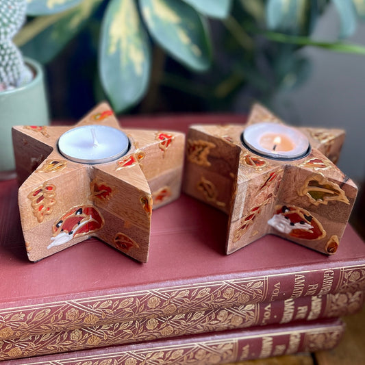 Fox in autumn~ wooden star candleholder