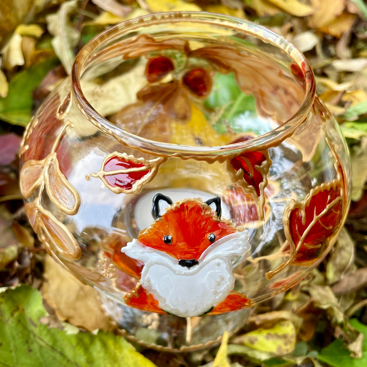 Fox in autumn~ Candleholder tall