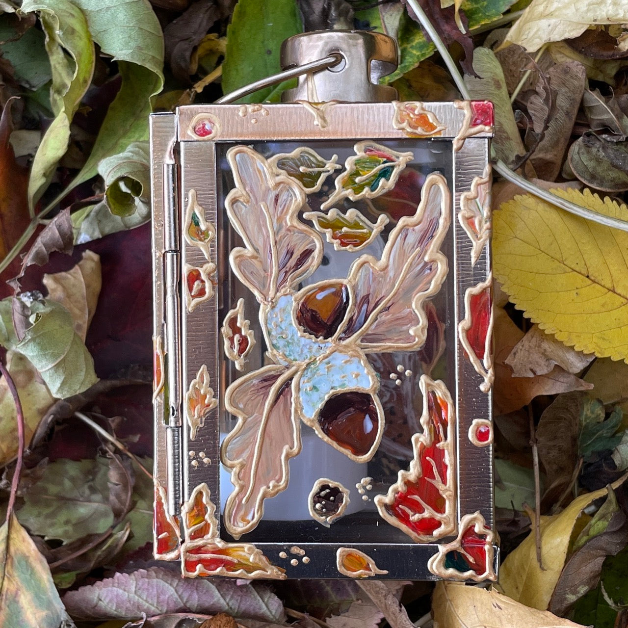 Owl in autumn~ One of a kind Lantern