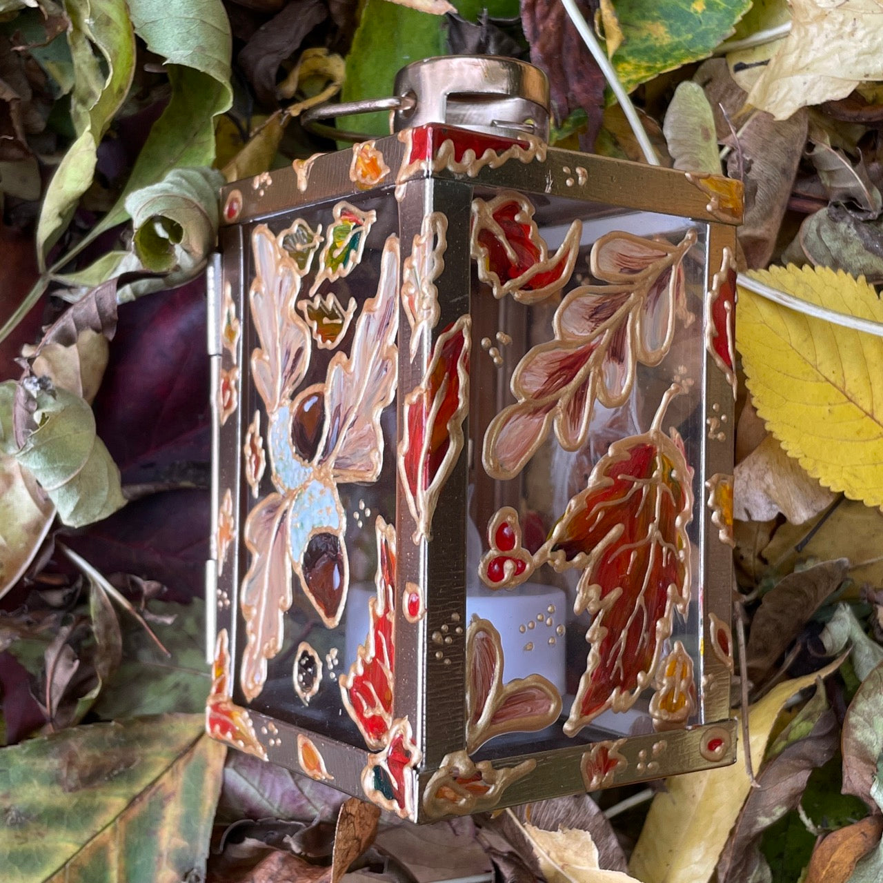 Owl in autumn~ One of a kind Lantern