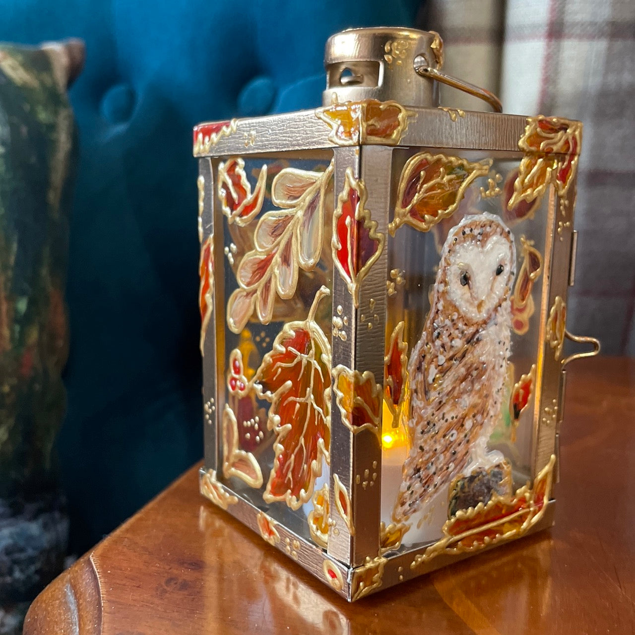 Owl in autumn~ One of a kind Lantern