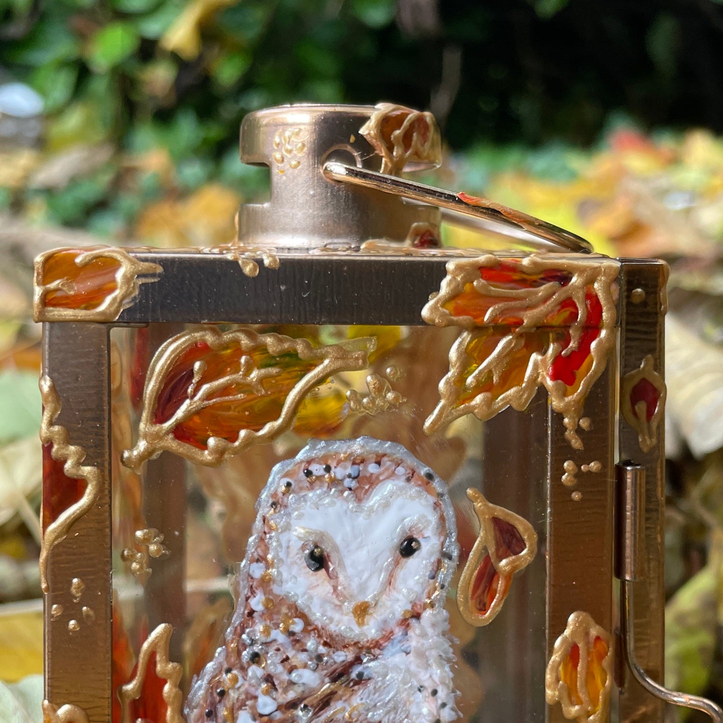 Owl in autumn~ One of a kind Lantern