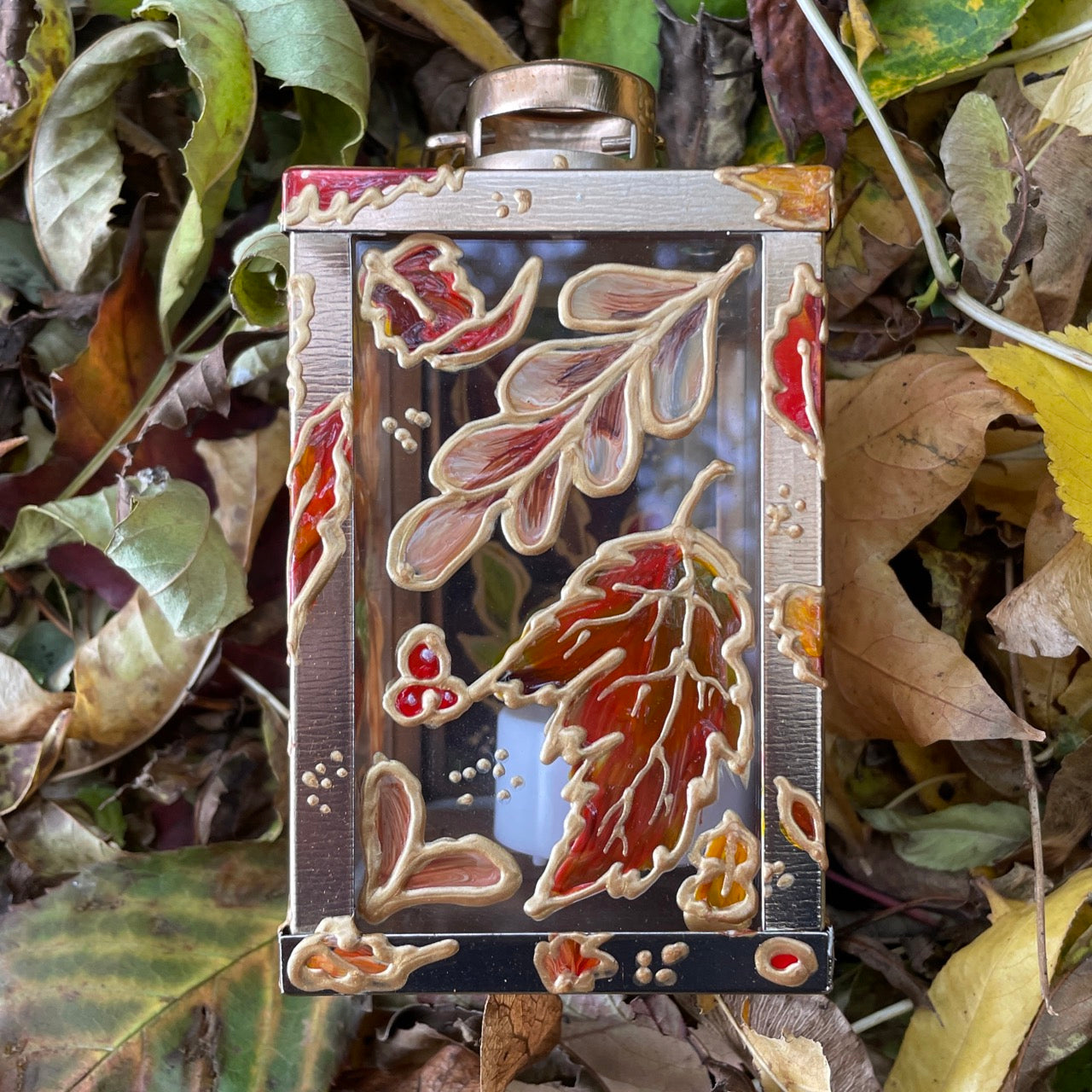 Owl in autumn~ One of a kind Lantern