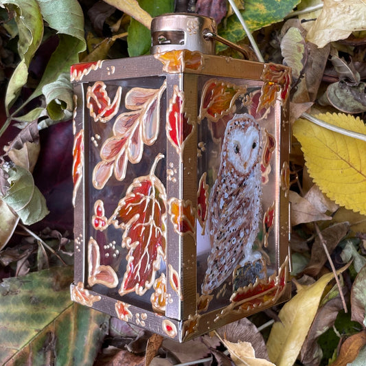 Owl in autumn~ One of a kind Lantern