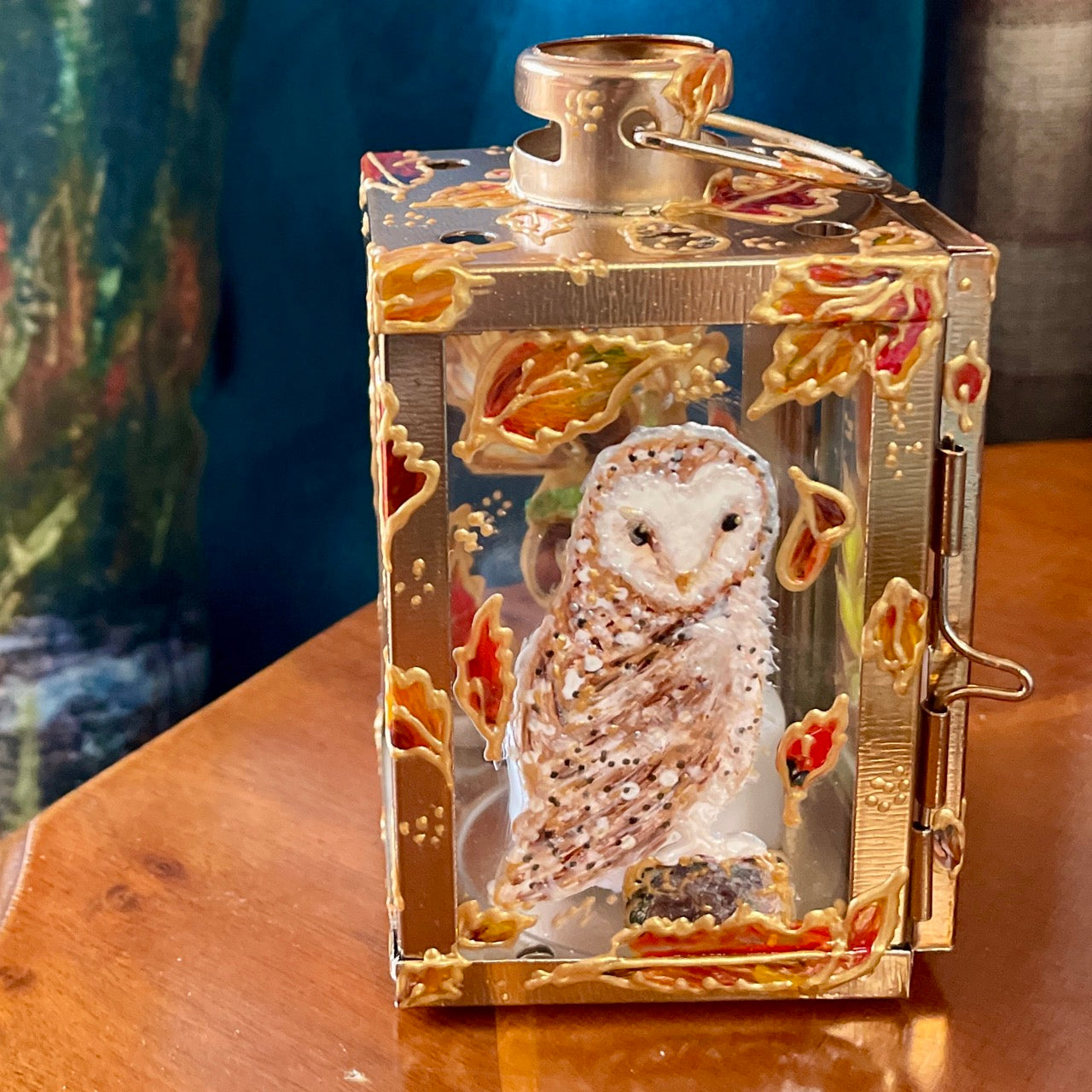 Owl in autumn~ One of a kind Lantern