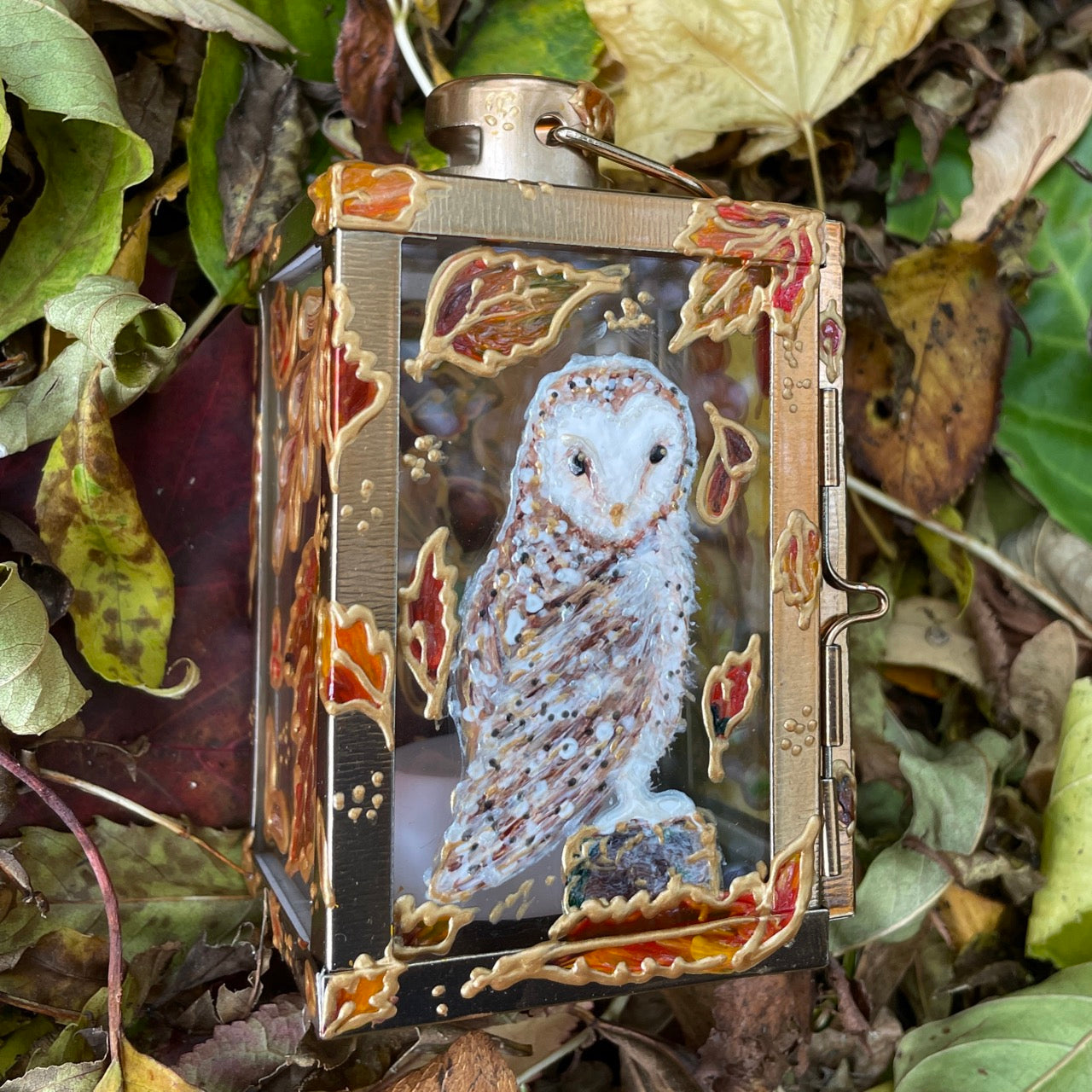 Owl in autumn~ One of a kind Lantern
