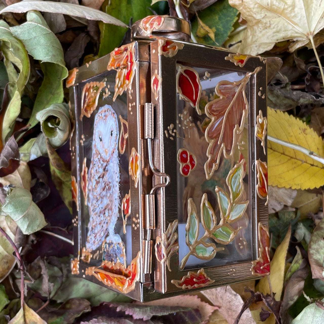 Owl in autumn~ One of a kind Lantern