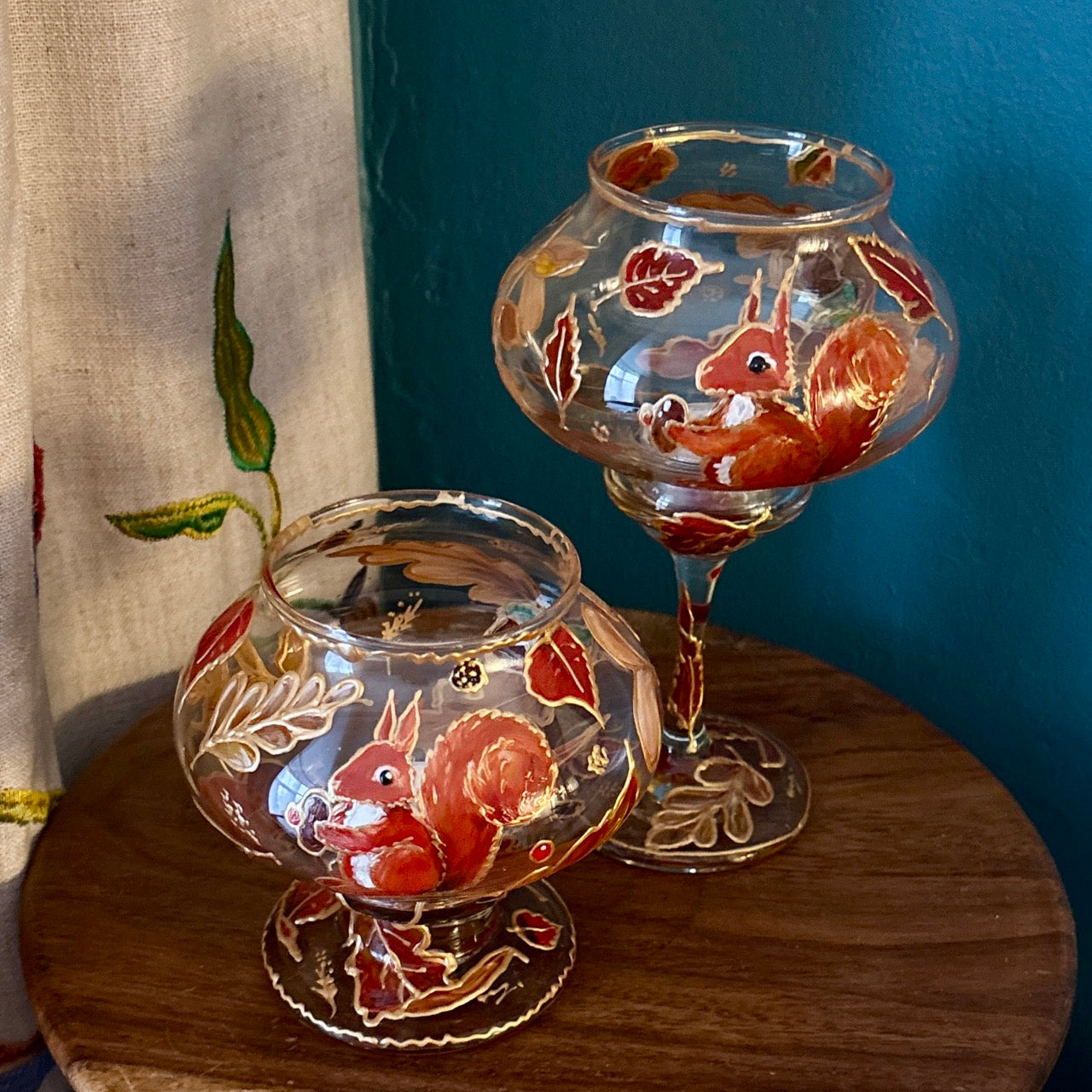 Squirrel in Autumn~ Tall candleholder