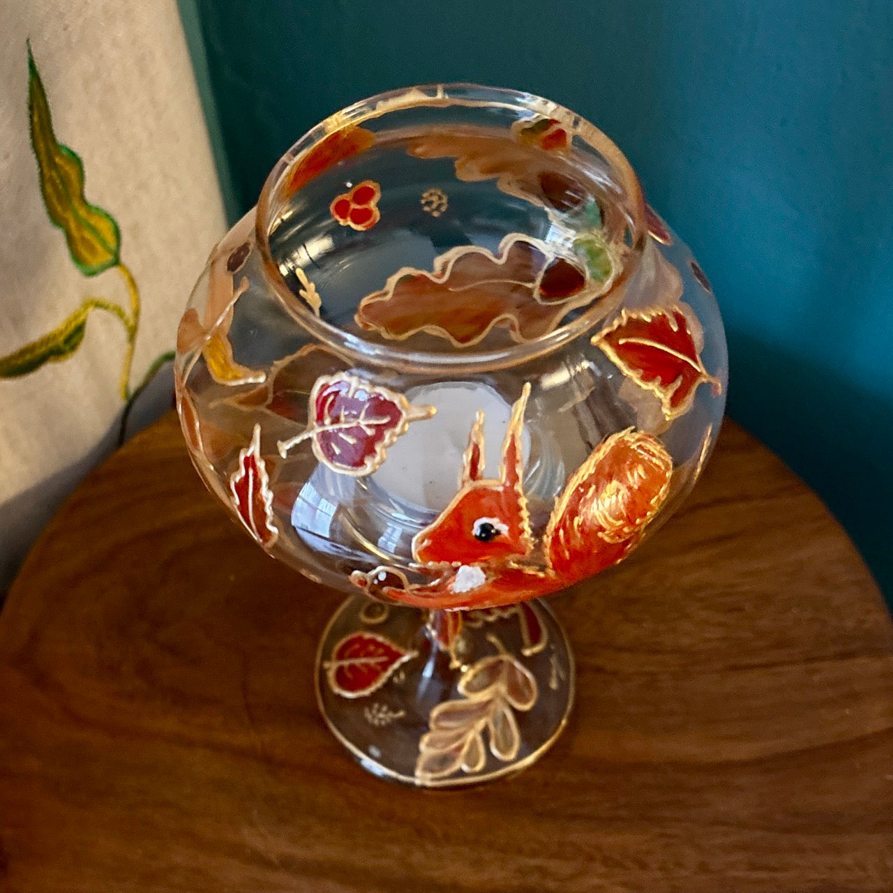 Squirrel in Autumn~ Tall candleholder