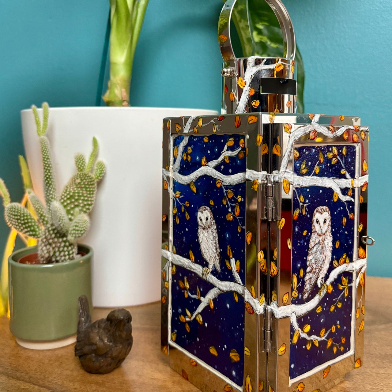 Starry night owl~ One of a kind lantern