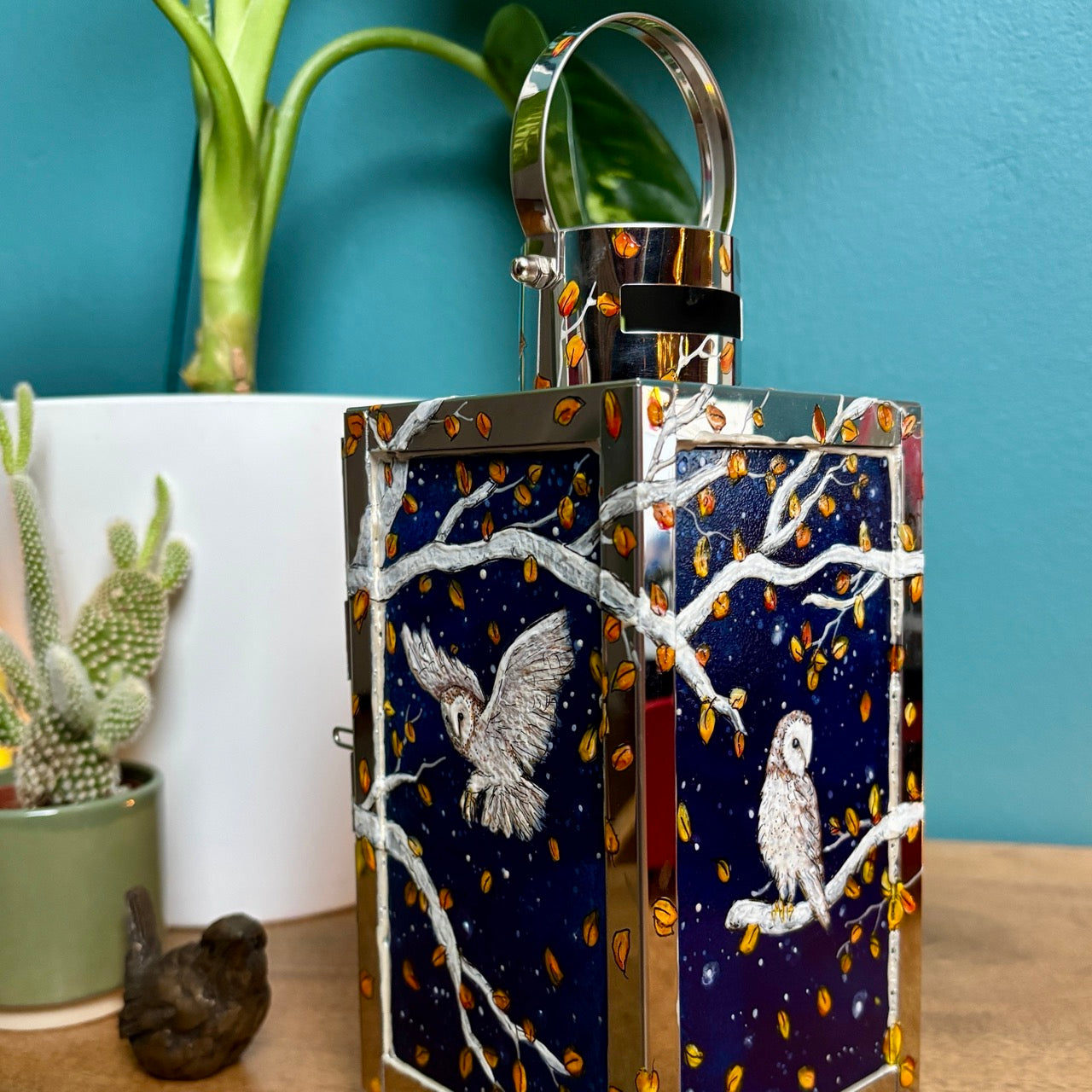 Starry night owl~ One of a kind lantern