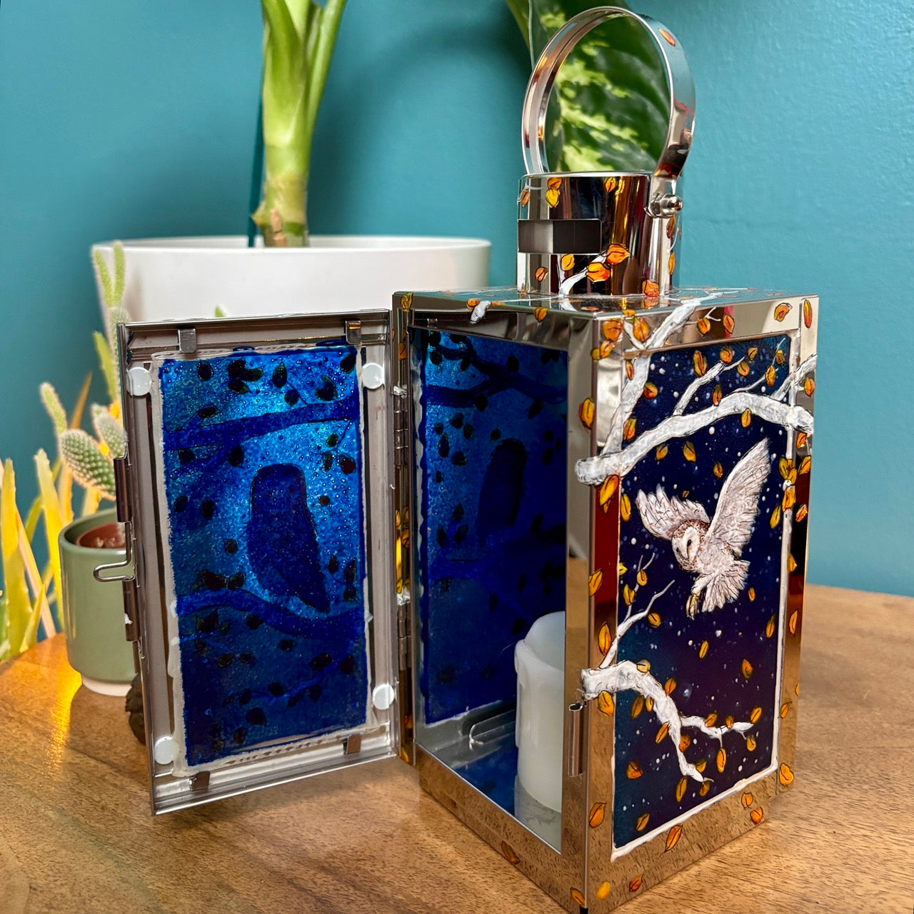 Starry night owl~ One of a kind lantern