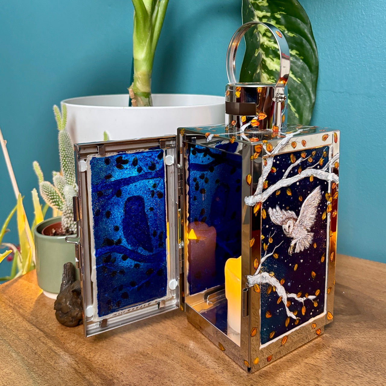 Starry night owl~ One of a kind lantern