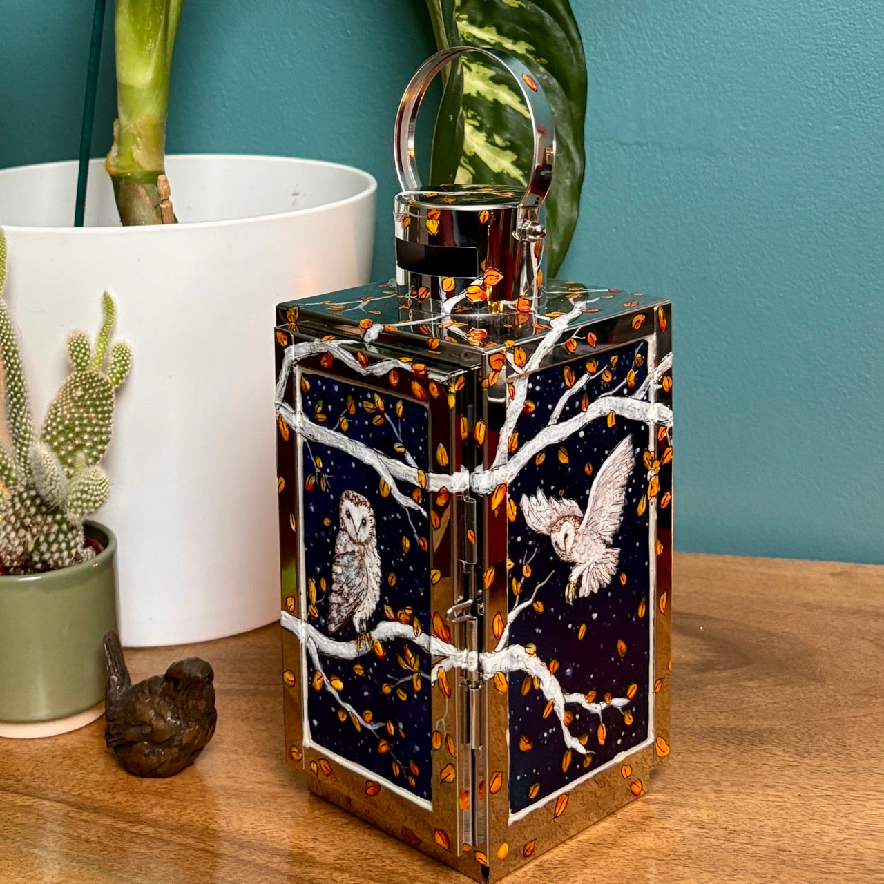 Starry night owl~ One of a kind lantern