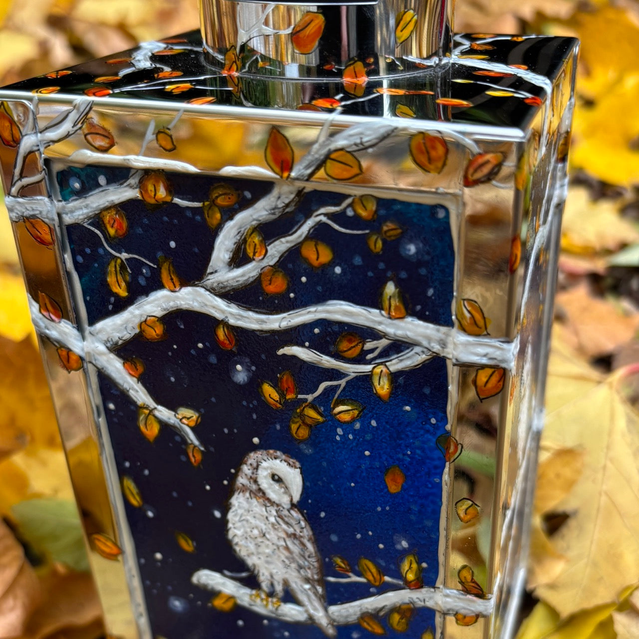 Starry night owl~ One of a kind lantern