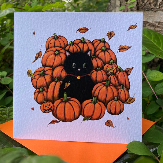 Card~Cat amongst the Pumpkins