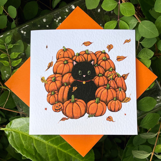 Card~Cat amongst the Pumpkins