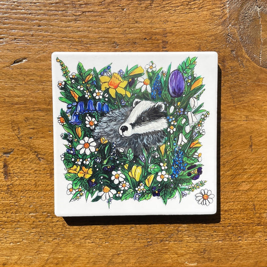 Badger in spring~ Ceramic coaster