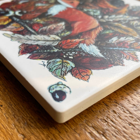Fox in autumn~ Ceramic coaster