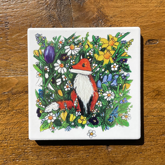 Fox in spring~ Ceramic coaster
