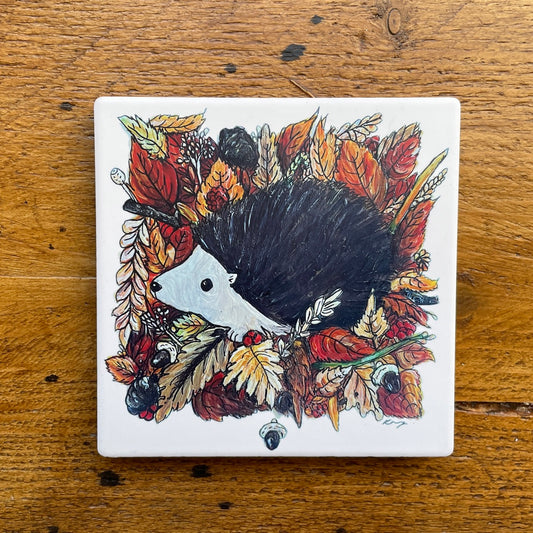 Hedgehog in autumn~ Ceramic coaster