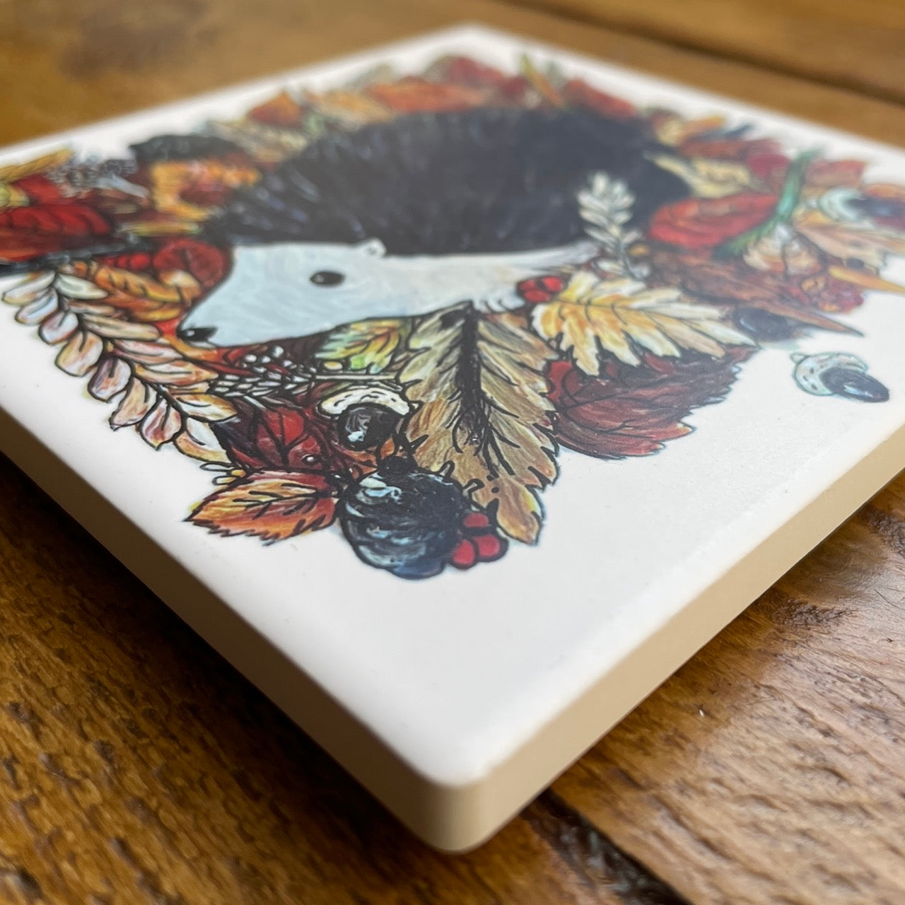 Hedgehog in autumn~ Ceramic coaster