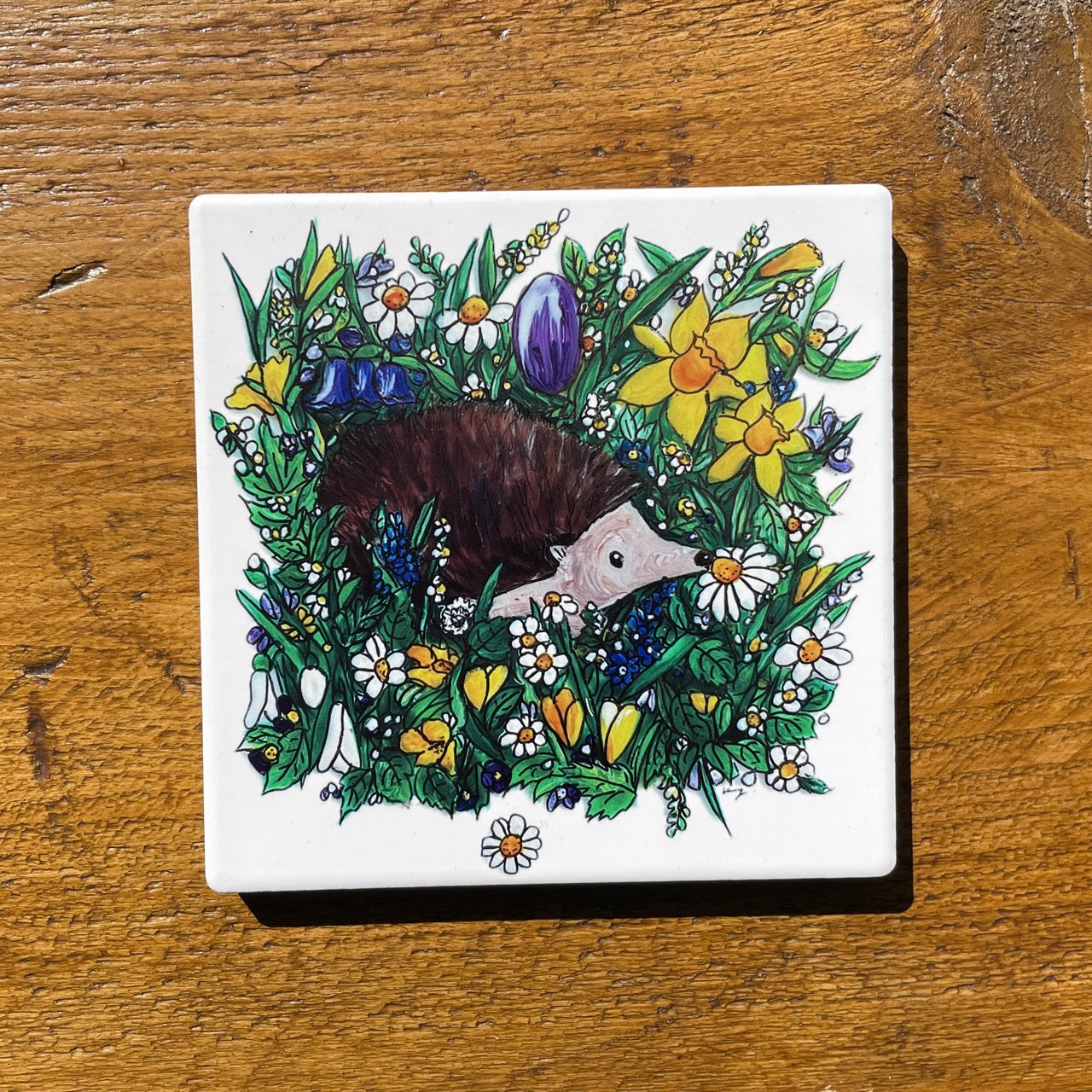 Hedgehog in spring~ Ceramic coaster