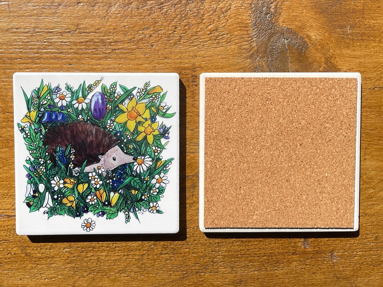 Hedgehog in spring~ Ceramic coaster